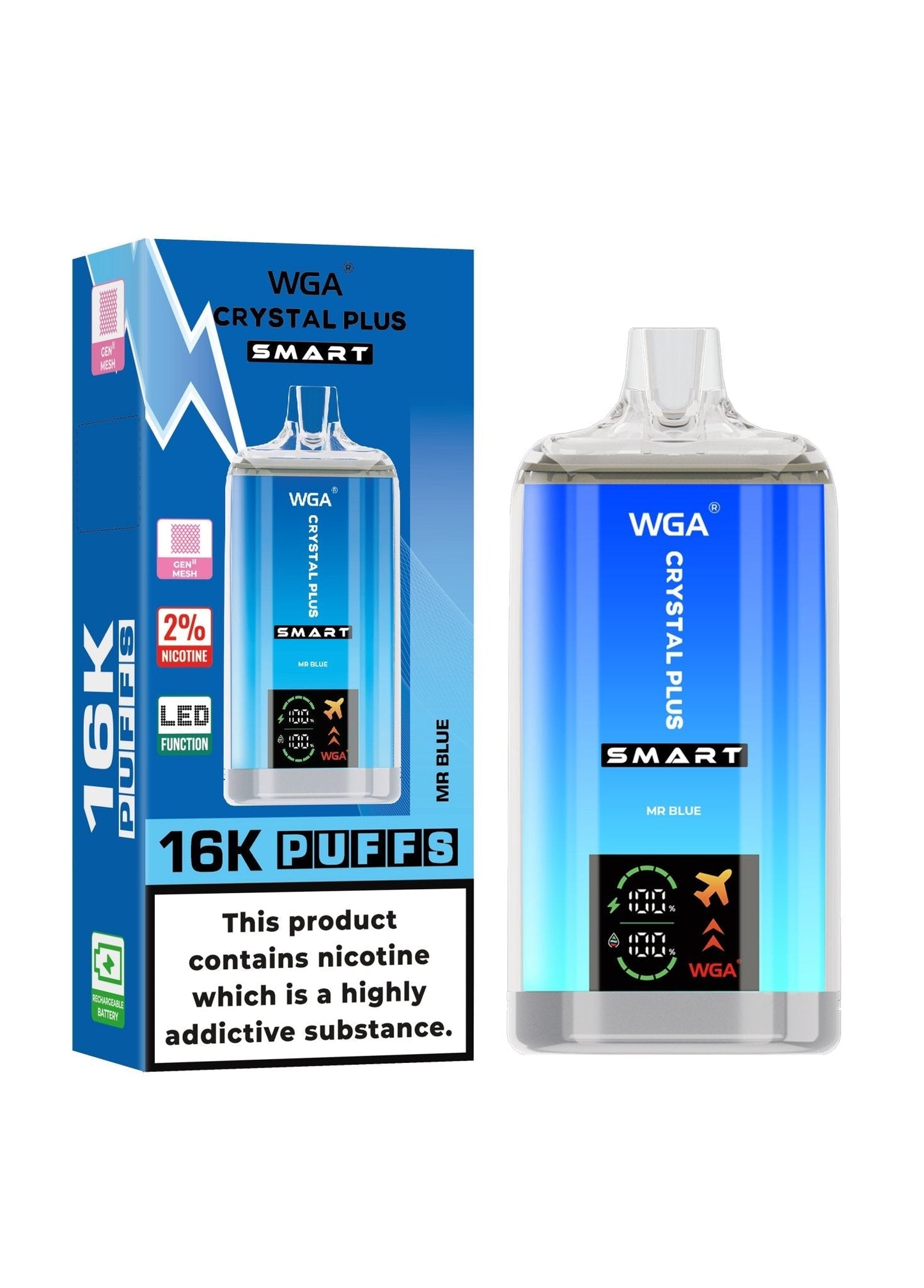 WGA Crystal Plus Smart 16000 Puffs Disposable Vape Box of 10 - Mr Blue - vapeukwholesale