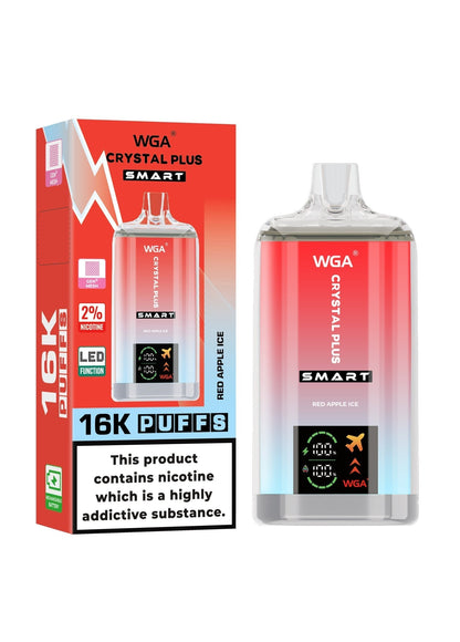 WGA Crystal Plus Smart 16000 Puffs Disposable Vape Box of 10 - Red Apple Ice - vapeukwholesale