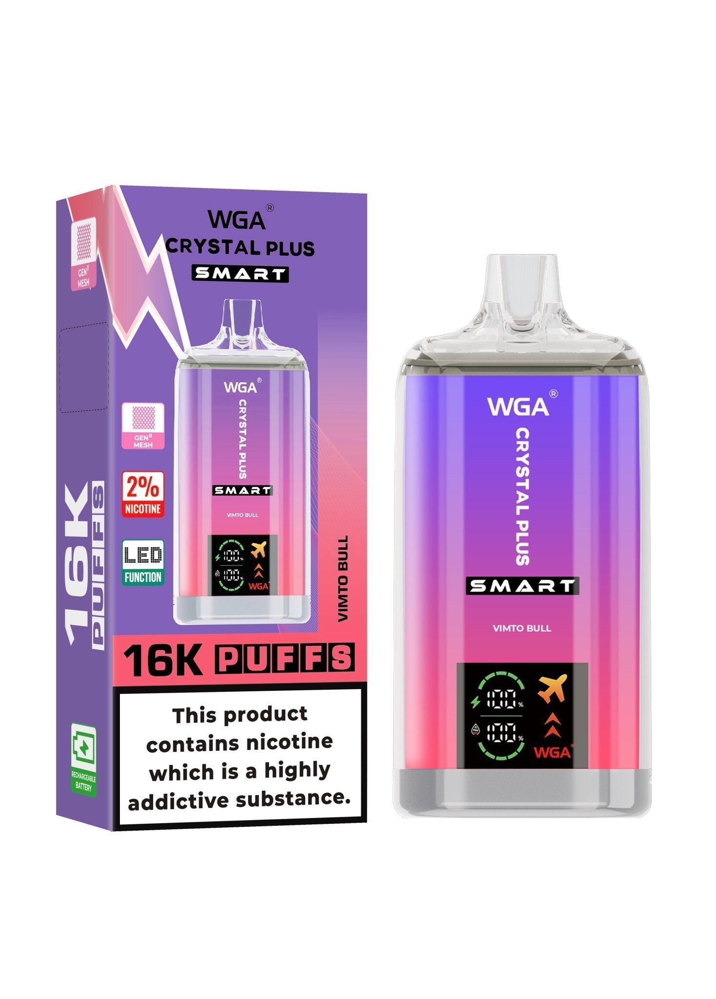 WGA Crystal Plus Smart 16000 Puffs Disposable Vape Box of 10 - Vimto Bull - vapeukwholesale