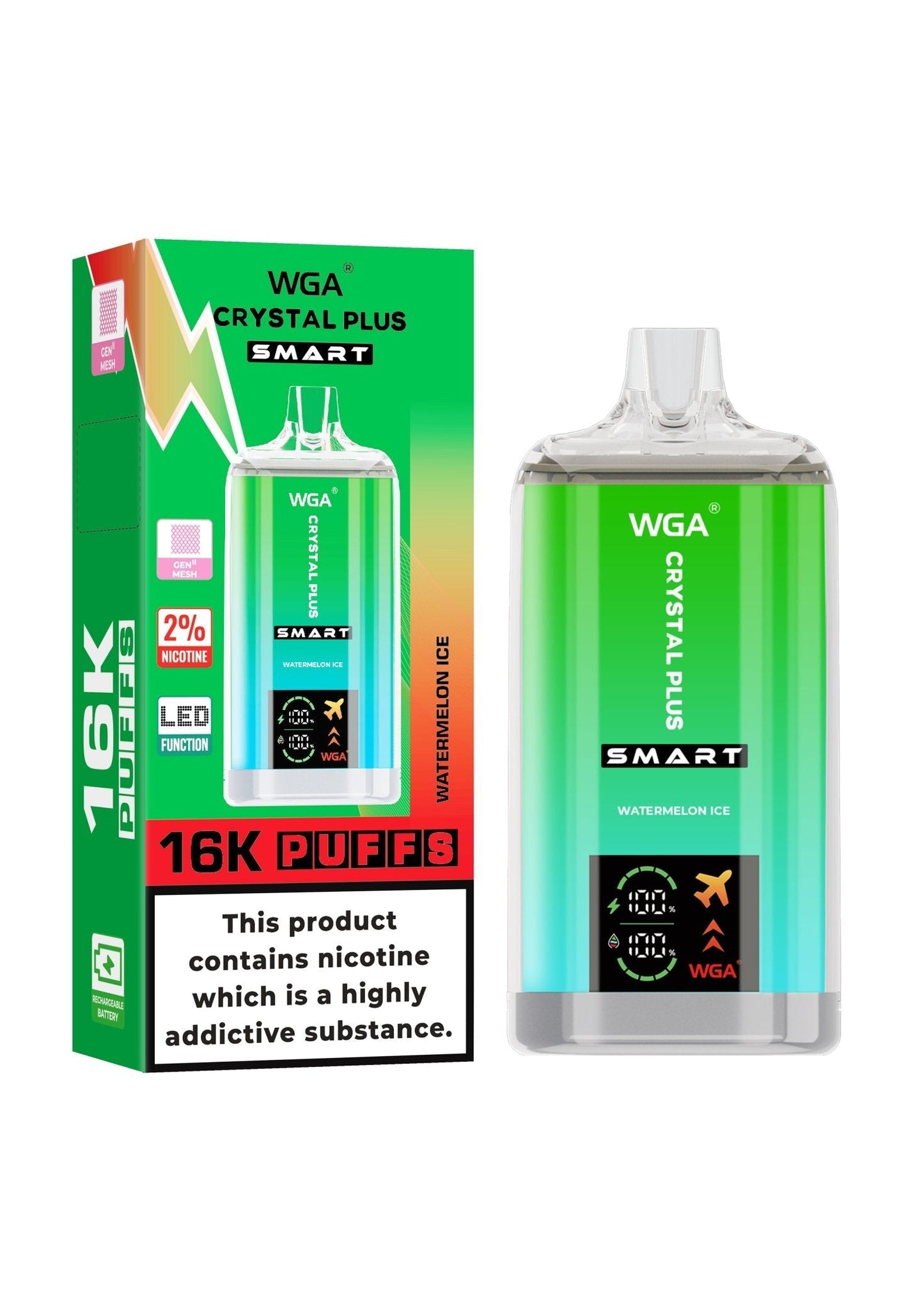 WGA Crystal Plus Smart 16000 Puffs Disposable Vape Box of 10 - Watermelon Ice - vapeukwholesale