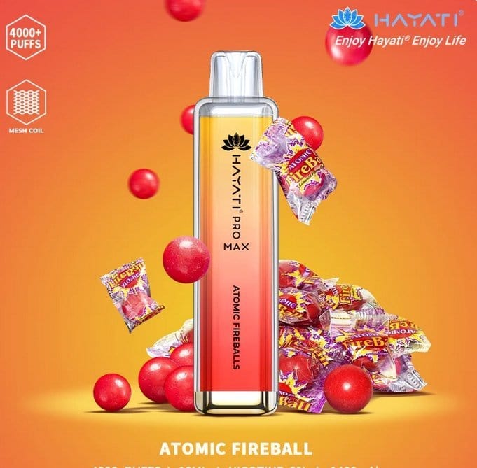 Zero Nicotine Hayati Crystal Pro Max 4000 Disposable Vape Puff Bar Box of 10-Atomic Fireball-vapeukwholesale