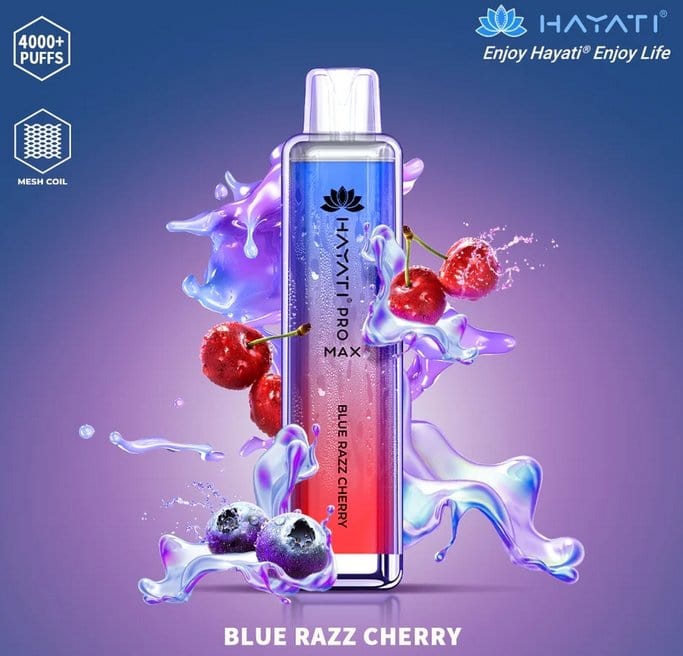 Zero Nicotine Hayati Crystal Pro Max 4000 Disposable Vape Puff Bar Box of 10-Blue Razz Cherry-vapeukwholesale