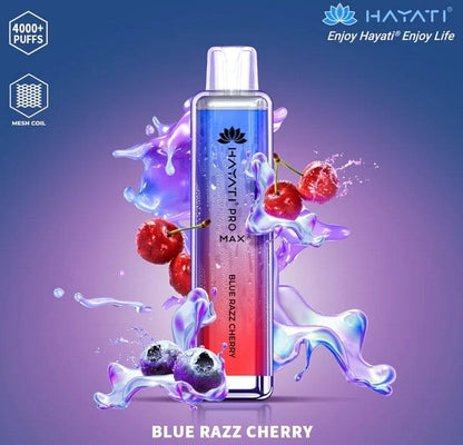 Zero Nicotine Hayati Crystal Pro Max 4000 Disposable Vape Puff Bar Box of 10-Blue Razz Cherry-vapeukwholesale