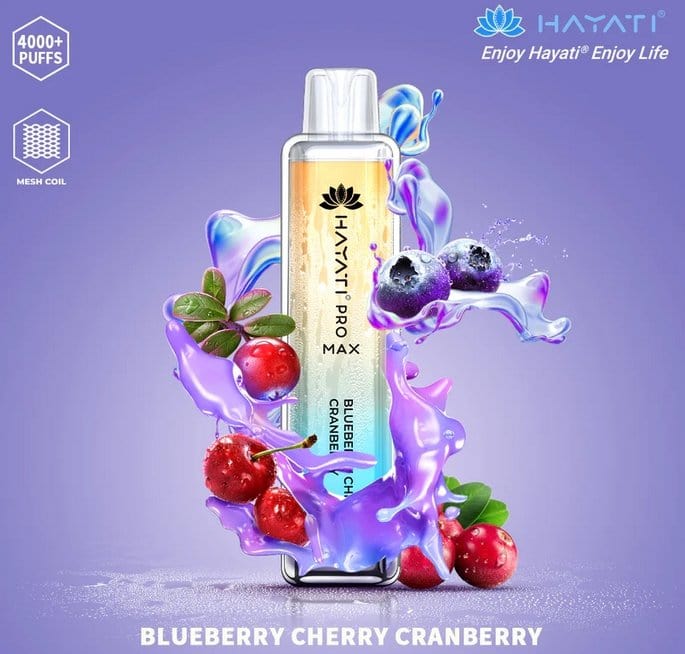 Zero Nicotine Hayati Crystal Pro Max 4000 Disposable Vape Puff Bar Box of 10-Blueberry Cherry Cranberry-vapeukwholesale