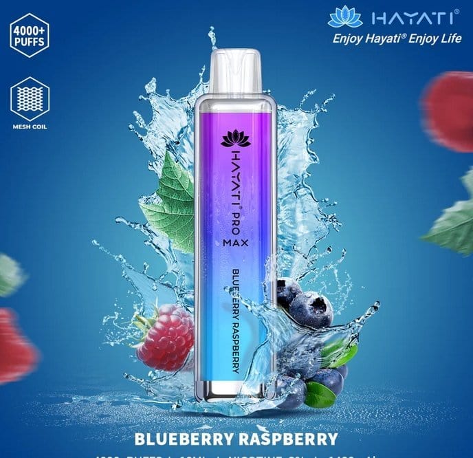 Zero Nicotine Hayati Crystal Pro Max 4000 Disposable Vape Puff Bar Box of 10-Blueberry Raspberry-vapeukwholesale