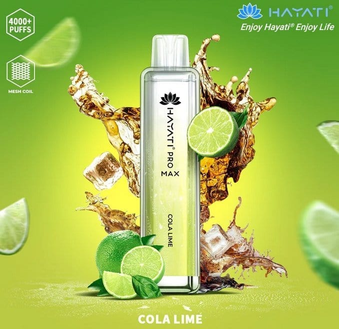 Zero Nicotine Hayati Crystal Pro Max 4000 Disposable Vape Puff Bar Box of 10-Cola Lime-vapeukwholesale