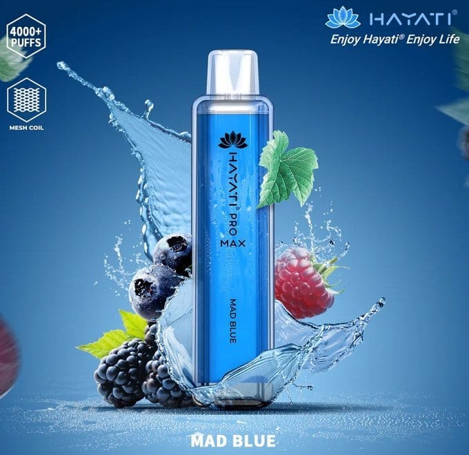 Zero Nicotine Hayati Crystal Pro Max 4000 Disposable Vape Puff Bar Box of 10-Mad Blue-vapeukwholesale