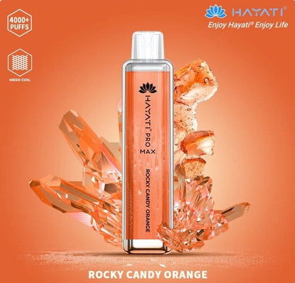 Zero Nicotine Hayati Crystal Pro Max 4000 Disposable Vape Puff Bar Box of 10-Rocky Candy Orange-vapeukwholesale