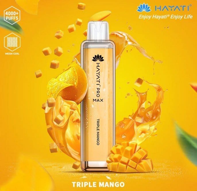 Zero Nicotine Hayati Crystal Pro Max 4000 Disposable Vape Puff Bar Box of 10-Triple Mango-vapeukwholesale