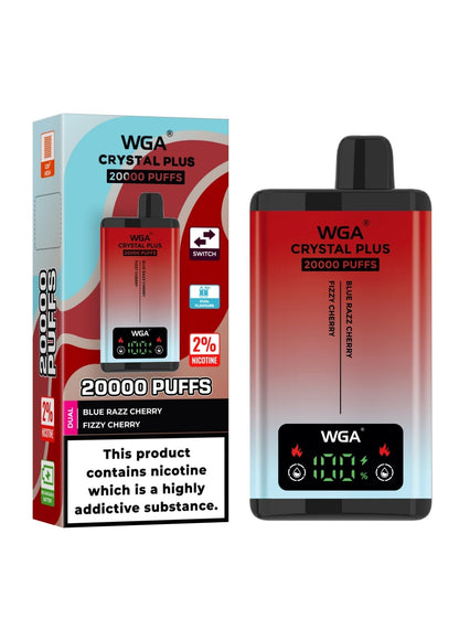 Zero Nicotine WGA Crystal Plus 20000 Disposable Vape - Box of 10 - Blue Razz Cherry/Fizzy Cherry - vapeukwholesale